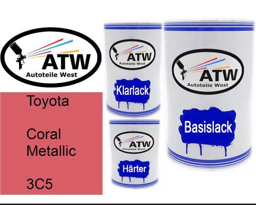 Toyota, Coral Metallic, 3C5: 500ml Lackdose + 500ml Klarlack + 250ml Härter - Set, von ATW Autoteile West.